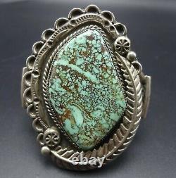 HUGE Vintage NAVAJO Hand-Stamped Sterling Silver TURQUOISE Cuff BRACELET 78.2g