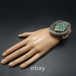 HUGE Vintage NAVAJO Hand-Stamped Sterling Silver TURQUOISE Cuff BRACELET 78.2g