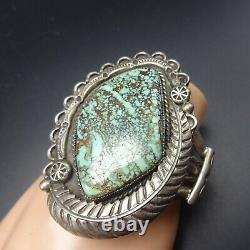 HUGE Vintage NAVAJO Hand-Stamped Sterling Silver TURQUOISE Cuff BRACELET 78.2g