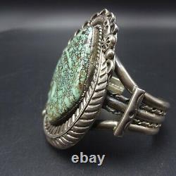 HUGE Vintage NAVAJO Hand-Stamped Sterling Silver TURQUOISE Cuff BRACELET 78.2g