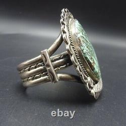 HUGE Vintage NAVAJO Hand-Stamped Sterling Silver TURQUOISE Cuff BRACELET 78.2g