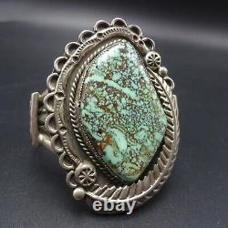 HUGE Vintage NAVAJO Hand-Stamped Sterling Silver TURQUOISE Cuff BRACELET 78.2g