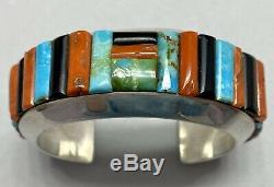 HUGE Vintage Navajo Sterling Silver Turquoise Multi-stone Cornrow Cuff Bracelet