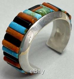 HUGE Vintage Navajo Sterling Silver Turquoise Multi-stone Cornrow Cuff Bracelet