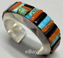 HUGE Vintage Navajo Sterling Silver Turquoise Multi-stone Cornrow Cuff Bracelet