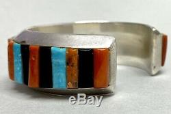 HUGE Vintage Navajo Sterling Silver Turquoise Multi-stone Cornrow Cuff Bracelet