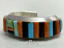 HUGE Vintage Navajo Sterling Silver Turquoise Multi-stone Cornrow Cuff Bracelet