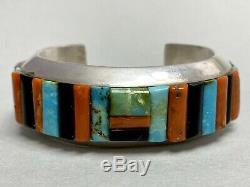 HUGE Vintage Navajo Sterling Silver Turquoise Multi-stone Cornrow Cuff Bracelet