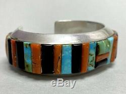 HUGE Vintage Navajo Sterling Silver Turquoise Multi-stone Cornrow Cuff Bracelet