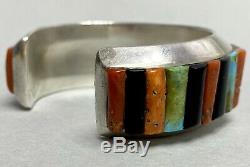 HUGE Vintage Navajo Sterling Silver Turquoise Multi-stone Cornrow Cuff Bracelet