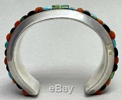 HUGE Vintage Navajo Sterling Silver Turquoise Multi-stone Cornrow Cuff Bracelet