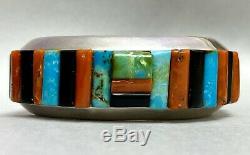 HUGE Vintage Navajo Sterling Silver Turquoise Multi-stone Cornrow Cuff Bracelet