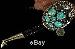HUGE Vintage Navajo Stover Paul Carico Lake TURQUOISE Sterling BOLO TIE