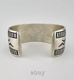 HUGE Vtg Nora Bill Navajo Sterling Silver Deep Stamped Wide Cuff Bracelet 61.2g