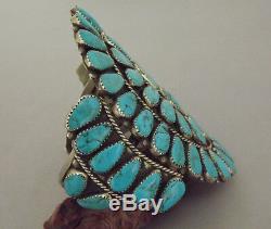 HUGE Zuni Old Vintage Turquoise Cluster Cuff Bracelet attr ONDELACY 95.7 grams