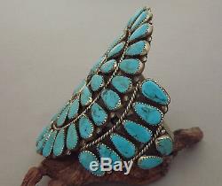 HUGE Zuni Old Vintage Turquoise Cluster Cuff Bracelet attr ONDELACY 95.7 grams