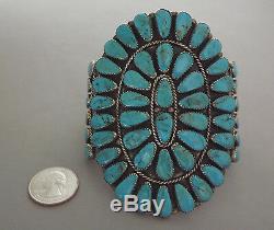 HUGE Zuni Old Vintage Turquoise Cluster Cuff Bracelet attr ONDELACY 95.7 grams