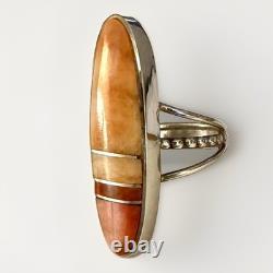 H. Smith Navajo Sterling Silver Spiny Oyster Inlay Ring Size 6 Statement Signed