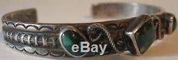 Hallmarked Vintage Navajo Indian Silver Green Turquoise Cuff Bracelet