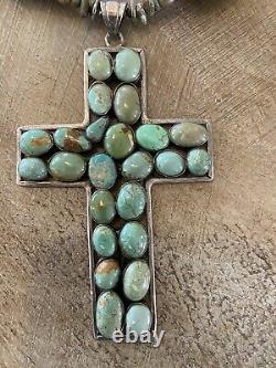 Handmade Vintage Navajo Turquoise 4 Cross Necklace Silver Chunky