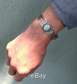 Handsome Vintage Navajo Indian Silver Turquoise Cuff Bracelet