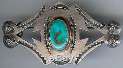 Handsome Vintage Navajo Indian Silver & Turquoise Pin Brooch