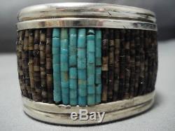 Heavy And Rare! Vintage Navajo Turquoise Heishi Sterling Silver Cuff Bracelet