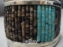 Heavy And Rare! Vintage Navajo Turquoise Heishi Sterling Silver Cuff Bracelet