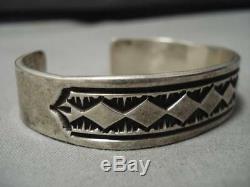 Heavy And Thick! Hamd Hammered Vintage Navajo Sterling Silver Bracelet Old