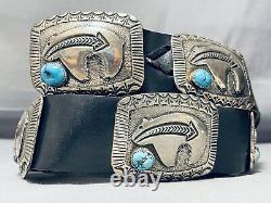 Heavy Brownbear Vintage Navajo Turquoise Sterling Silver Concho Belt