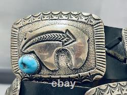 Heavy Brownbear Vintage Navajo Turquoise Sterling Silver Concho Belt