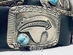 Heavy Brownbear Vintage Navajo Turquoise Sterling Silver Concho Belt