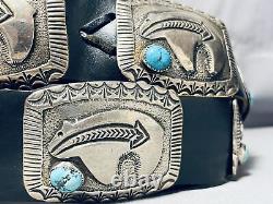 Heavy Brownbear Vintage Navajo Turquoise Sterling Silver Concho Belt