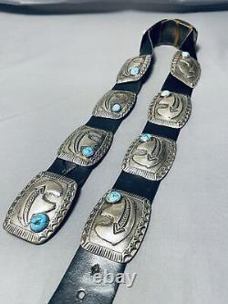 Heavy Brownbear Vintage Navajo Turquoise Sterling Silver Concho Belt