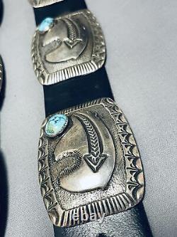 Heavy Brownbear Vintage Navajo Turquoise Sterling Silver Concho Belt