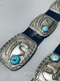 Heavy Brownbear Vintage Navajo Turquoise Sterling Silver Concho Belt