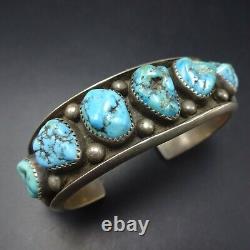 Heavy Classic 1940s Vintage NAVAJO Sterling TURQUOISE Single Row Cuff BRACELET