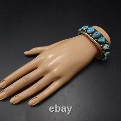 Heavy Classic 1940s Vintage NAVAJO Sterling TURQUOISE Single Row Cuff BRACELET