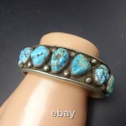 Heavy Classic 1940s Vintage NAVAJO Sterling TURQUOISE Single Row Cuff BRACELET