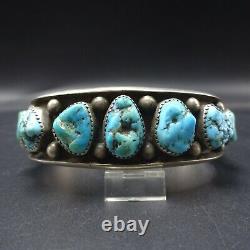 Heavy Classic 1940s Vintage NAVAJO Sterling TURQUOISE Single Row Cuff BRACELET