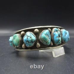 Heavy Classic 1940s Vintage NAVAJO Sterling TURQUOISE Single Row Cuff BRACELET