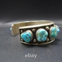 Heavy Classic 1940s Vintage NAVAJO Sterling TURQUOISE Single Row Cuff BRACELET