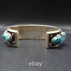 Heavy Classic 1940s Vintage NAVAJO Sterling TURQUOISE Single Row Cuff BRACELET