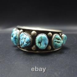 Heavy Classic 1940s Vintage NAVAJO Sterling TURQUOISE Single Row Cuff BRACELET