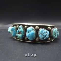 Heavy Classic 1940s Vintage NAVAJO Sterling TURQUOISE Single Row Cuff BRACELET