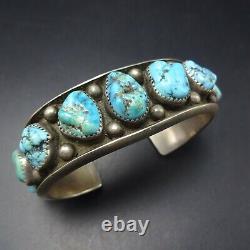 Heavy Classic 1940s Vintage NAVAJO Sterling TURQUOISE Single Row Cuff BRACELET