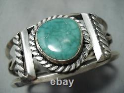Heavy Coiled Vintage Navajo Carico Lake Turquoise Sterling Silver Bracelet Old