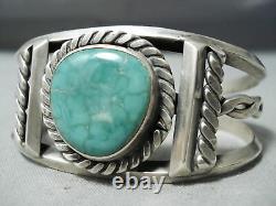Heavy Coiled Vintage Navajo Carico Lake Turquoise Sterling Silver Bracelet Old