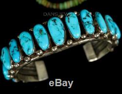 Heavy Mens Navajo Vintage OLD PAWN Traditional Kingman Turquoise ROW Bracelet