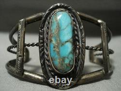 Heavy Natgural Patina Vintage Navajo Blue Royston Turquoise Silver Bracelet
